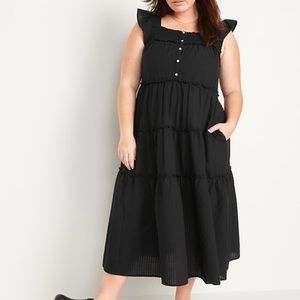 Flutter-Sleeve Printed Tiered Smocked Midi Swing XXL TALL